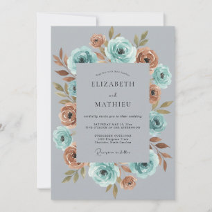 Blaugrüne Rustfarbene Moody Botanische Hochzeit Einladung