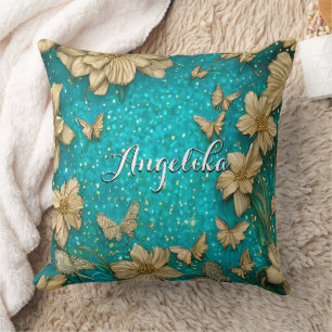 Blaugrüne Schmetterlinge Faux Gold Glitter Eigenna Kissen
