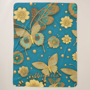 Blaugrüne Schmetterlinge, Gold Glitter Personalisi Sherpadecke