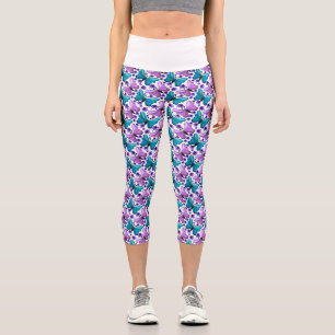 Blaugrüne Schmetterlingsblumenmuster  Capri Leggings