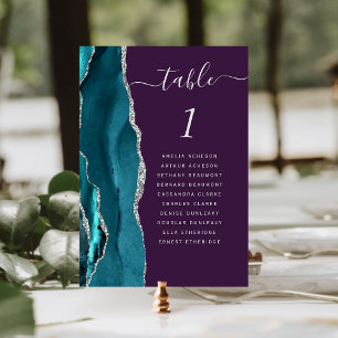 Blaugrüne Silber-Achat-Lila-Hochzeitstisch-Nummer Tischnummer