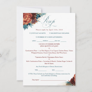 Blaugrüne Terrakotta-Blumen-Boho-Hochzeits-RSVP-Ka