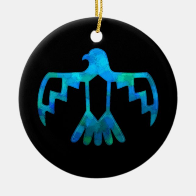 Blaugrüne Thunderbird-Verzierung Keramik Ornament (Vorne)