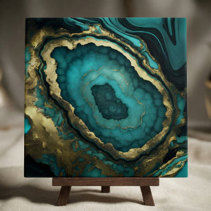 Blaugrüne Türkis- und Gold-Achat-Geode Flüssig-Mar Fliese