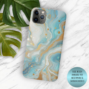 Blaugrüne Türkisblaue Gold Marmor Kunst Muster Case-Mate iPhone Hülle
