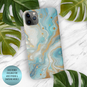 Blaugrüne Türkisblaue Weiße Goldene Marmor-Optik iPhone 16 Pro Max Hülle
