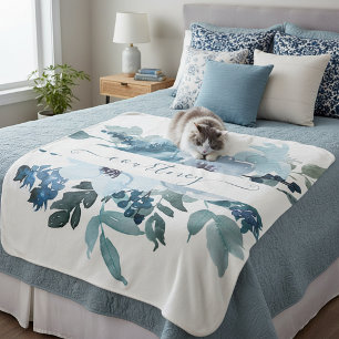 Blaugrüne und blaue Aquarell-Blumen personalisiert Sherpadecke