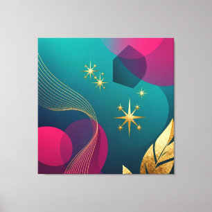Blaugrüne und Fuchsia moderne Abstraktion mit gold Leinwanddruck