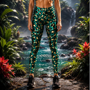 Blaugrüne und Gold Leopardenprint Leggings