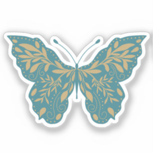 Blaugrüne und goldene botanische Schmetterling Aufkleber
