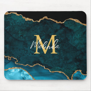 Blaugrüne und goldene Marmor-Achat-Papierbeschwere Mousepad