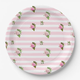 Blaugrüne und rosa florale Vintage-Papierteller Pappteller