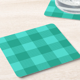 Blaugrüne und Türkis Gingham Karo Design  Rechteckiger Pappuntersetzer
