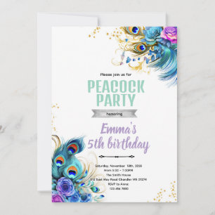 Blaugrüne und violette Pfau-Themen-Einladung Einladung
