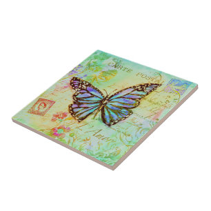 Blaugrüne und violette Schmetterling  Fliese