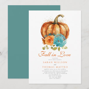 Blaugrüne verbrannte orangefarbene Blumen Herbst L Einladung