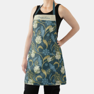 Blaugrüne vintage Blumenpersonalisation Schürze