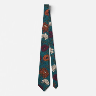 Blaugrüne Vintage-Chrysantheme-Blumen Krawatte
