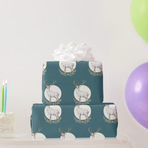 Blaugrüne Waldhirsch-Geschenkpapierrolle Geschenkpapier