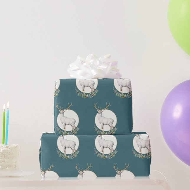 Blaugrüne Waldhirsch-Geschenkpapierrolle Geschenkpapier (Partygeschenke)