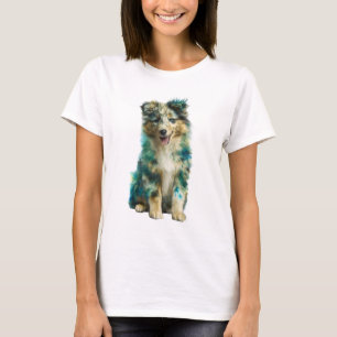 Blaugrüne Wasserfarbe Flauschiger Hund Frauen T-Shirt
