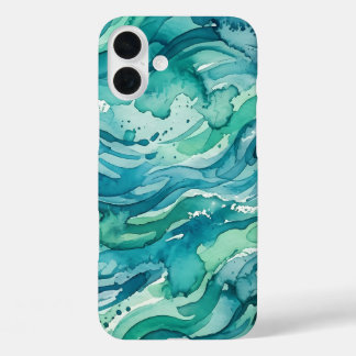 Blaugrüne Wasserfarben-Abstraktion Ozean iPhone 16 Plus Hülle