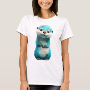 Blaugrüne Wasserfarben-Funkel-Galaxie-Otter-Frauen T-Shirt