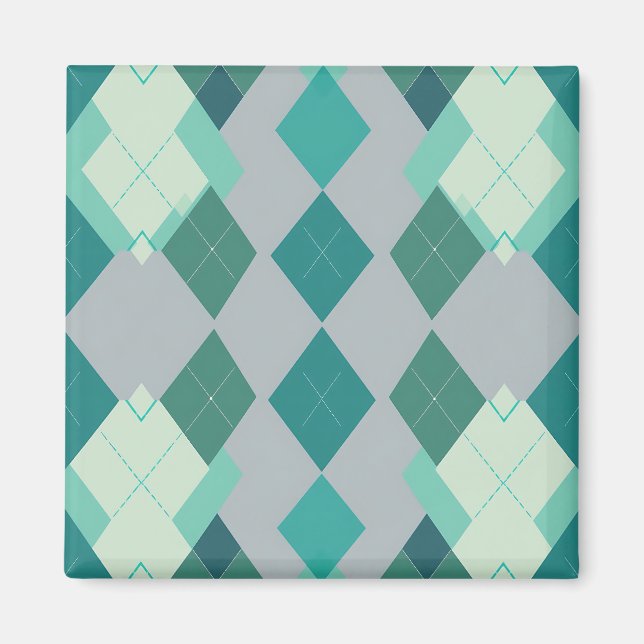 Blaugrüner Argyle-Diamant-Muster Magnet (Vorne)