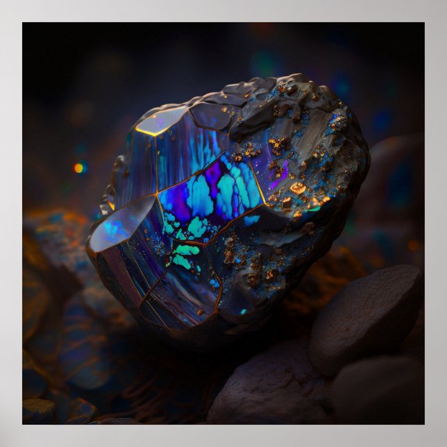 Blaugrüner Boulder-Opal inspirierter Felsen Poster (Vorne)