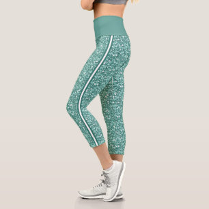 Blaugrüner Glitzer Capri Leggings