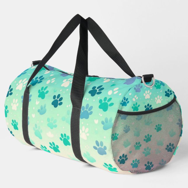 Blaugrüner Gradient-Pfotenabdruck-Tasche Duffle Bag (Rechte Ecke)