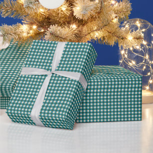 Blaugrünes Gingham-Karo-Festtagsmuster Geschenkpapier