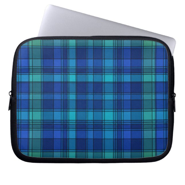 Blaugrünes Karomuster Laptopschutzhülle (Vorderseite)