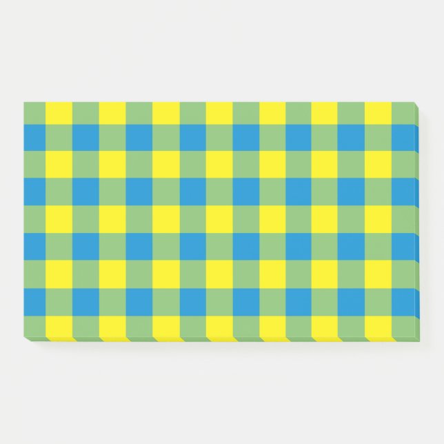 Blaugrünes Karomuster Post-it Klebezettel (Vorderseite)