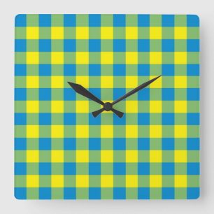 Blaugrünes Karomuster Quadratische Wanduhr