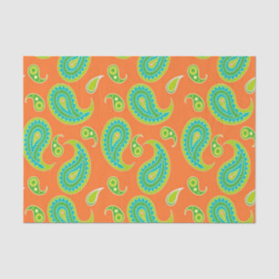Blaugrünes Paisley auf Leuchtorange Seidenpapier