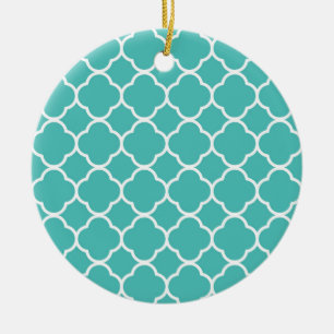 Blaugrünes Quatrefolienmuster Keramik Ornament