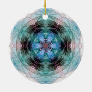 Blaugrünes rosa Blumensternmuster  Keramik Ornament
