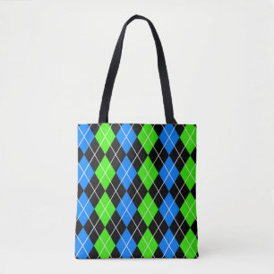 Blaugrünes schwarzes Argyle-Diamant-Design Tasche