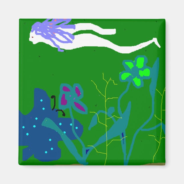 Blauhaarschwimmen Magnet (Vorne)