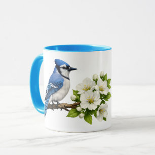 Blauhäher mit weißen Blüten Tasse