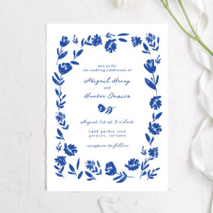Blauhandgezeichnete Molkenkorrektur-Blume Hochzeit Einladung