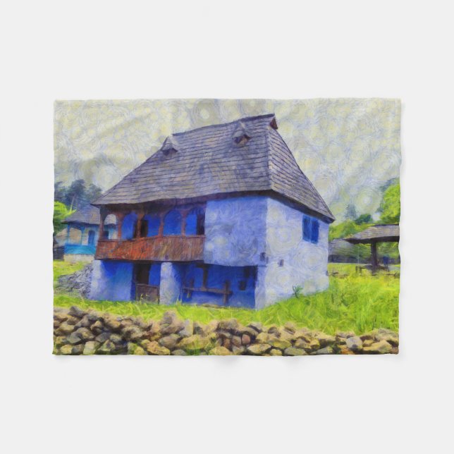 Blauhausmalerei Fleecedecke (Vorderseite (Horizontal))