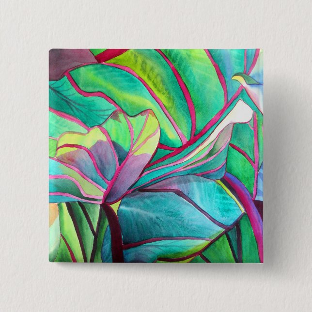 Blauhawaii Tropische Blattfolienkunst Button (Vorderseite)