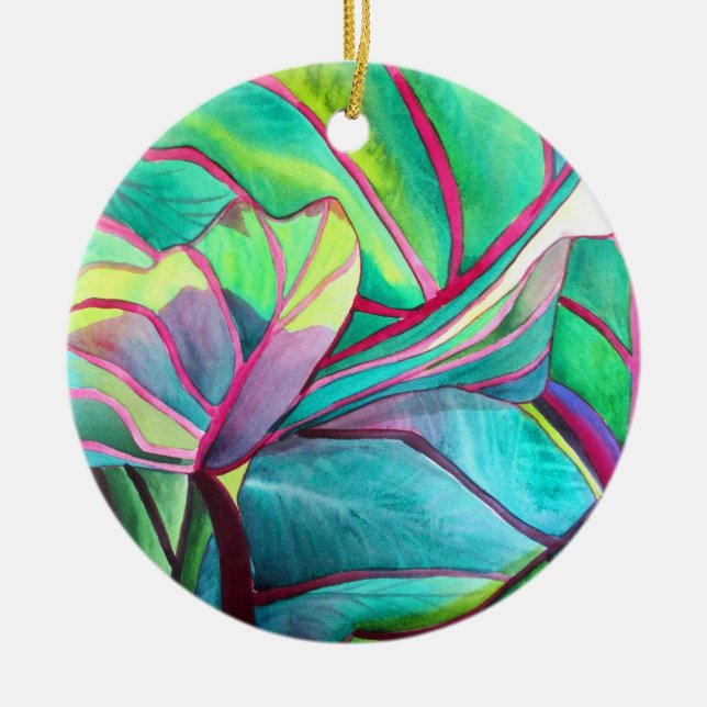 Blauhawaii Tropische Blattfolienkunst Keramik Ornament (Vorne)