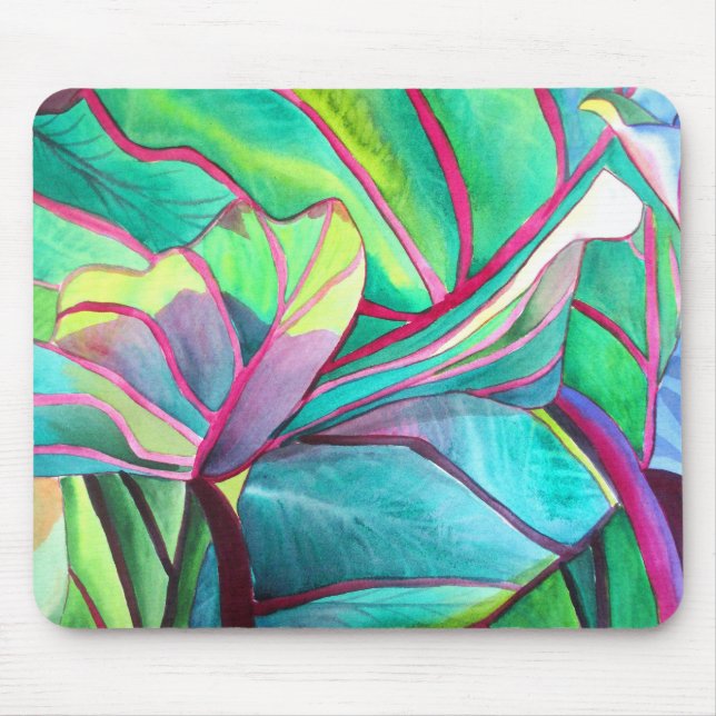 Blauhawaii Tropische Blattfolienkunst Mousepad (Vorne)