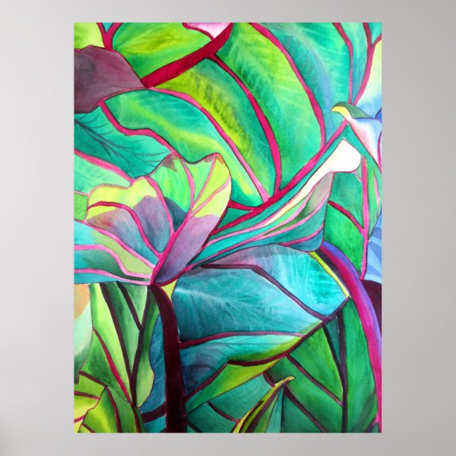 Blauhawaii Tropische Blattfolienkunst Poster (Vorne)