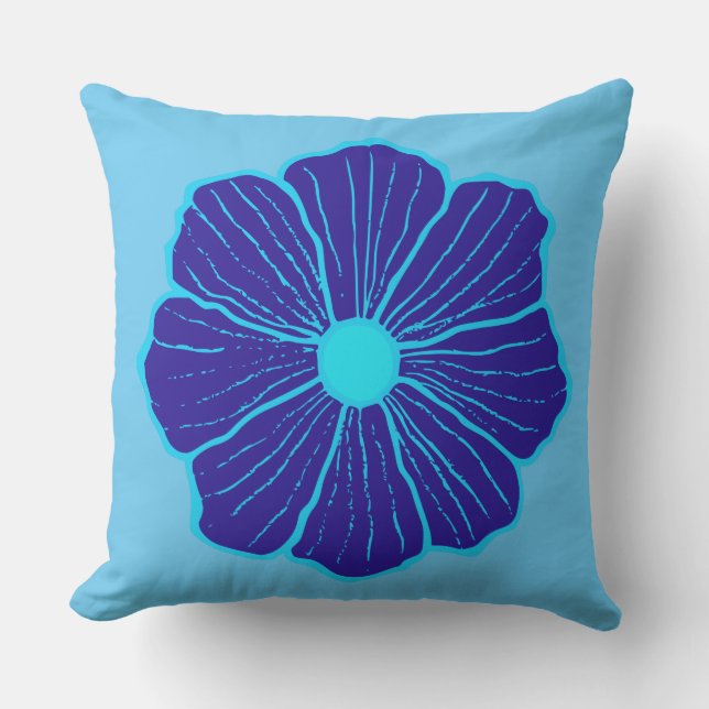 Blauhawaiianische Blume Kissen Für Draußen (Vorderseite)