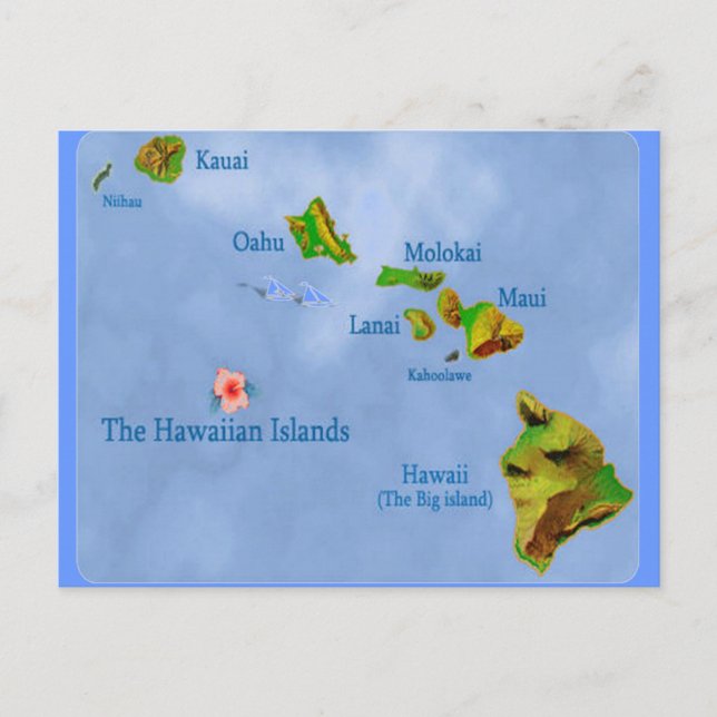 Blauhawaiianische Inselkarte Postkarte (Vorderseite)