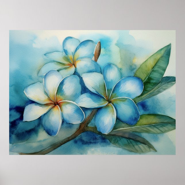 Blauhawaiianisches Plumeria Poster (Vorne)